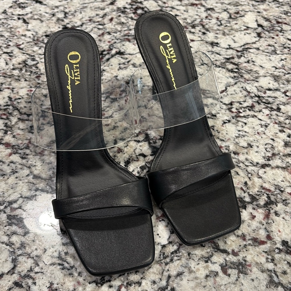 Olivia Ferguson Clear High Heel Stilletto Mules size 9. EUC